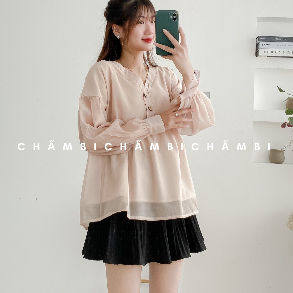 Áo Babydoll Voan Tơ 2 Lớp Tay Bồng Cúc Ngực - A.060 | BigBuy360 - bigbuy360.vn