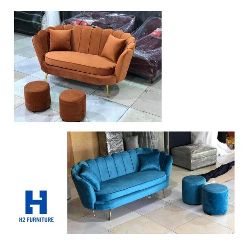 Ghế sofa sen H2 Furniture chất liệu nỉ nhung khung gỗ tự nhiên dành cho phòng khách, ghế sofa nail, spa, thẩm mỹ viện