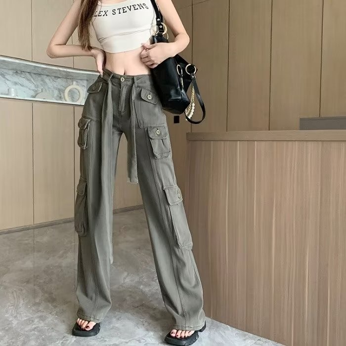 quần tây nữ unisex quần túi hộp phong cách Hàn Quốc cargo pantstrẻ tuổi Quần ống rộng chất đũi cao cấp quần baggy nam