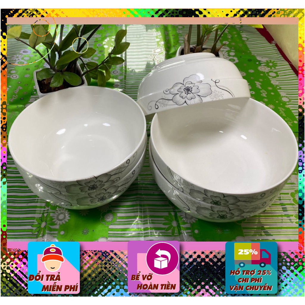 COMBO 5 Tô sứ ngấn cao cấp Bát Bảo đk 20cm hoa mai trắng bền – đẹp – rẻ, Since_1977