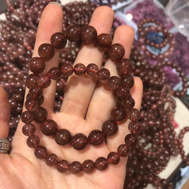 Vòng tay đá thạch anh tóc đen 8li