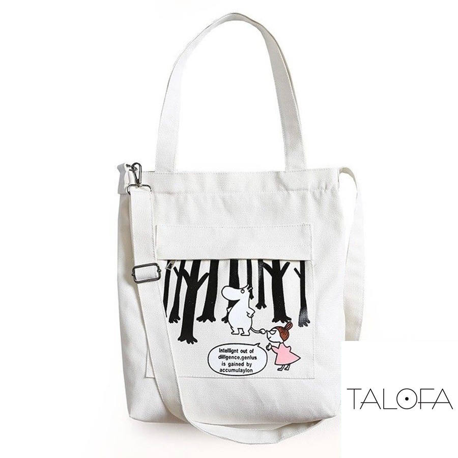 Túi Tote Vải Canvas Em Bé Và Hà Mã Dễ Thương Tiện Dụng [TaLoFa Shop]