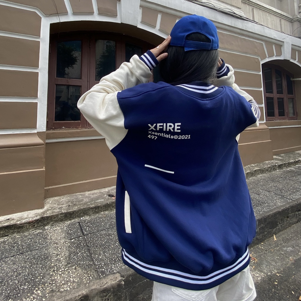 Áo Khoác Bóng Chày Bomber Varsity Nỉ Đẹp Nam Nữ Form Rộng Màu Xanh Nước Biển Navy 2 Lớp Cao Cấp Local Brand Xfire