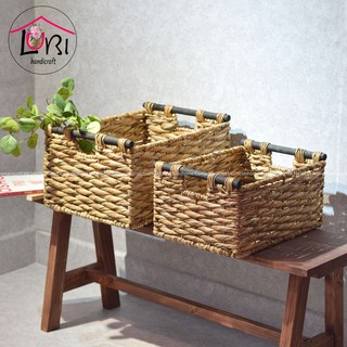 - Sọt lục bình đựng đồ quai gỗ đen đẹp sang trọng
