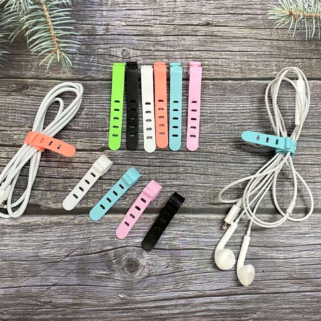 1 Dây Quấn Dây Cáp Sạc USB Bằng Silicone 5 Lỗ Màu Trơn Đơn Giản Tái Sử Dụng Được