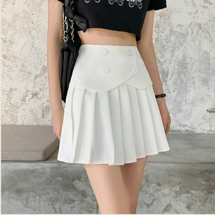 Chân váy tennis xếp ly màu trắng đen xếp li skirt cạp lưng cao ngắn chữ a phối cúc phong cách ulzzang Goness | BigBuy360 - bigbuy360.vn