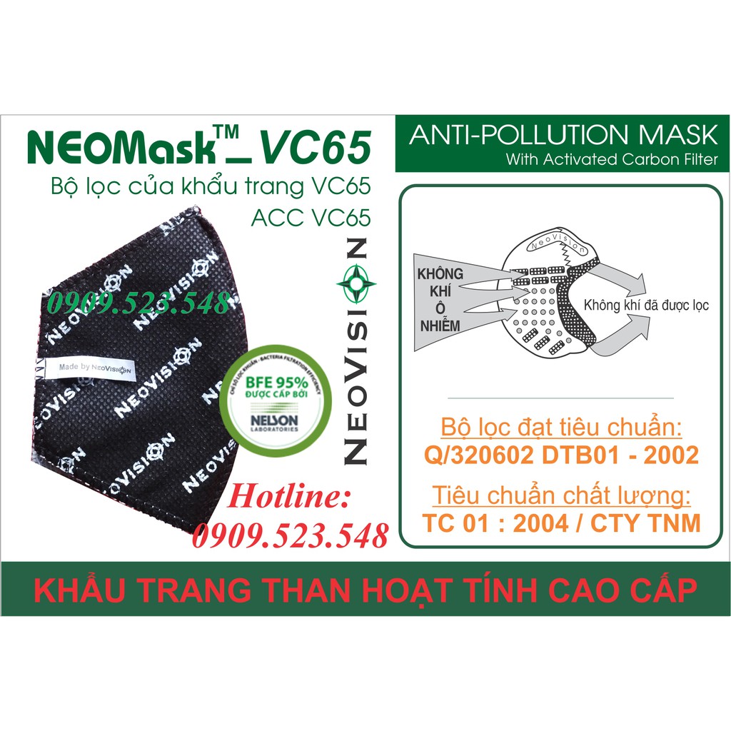 Khẩu trang Neomask VC65, khẩu trang than hoạt tính cao cấp Neovision lọc bụi, chống không khí ô nhiễm