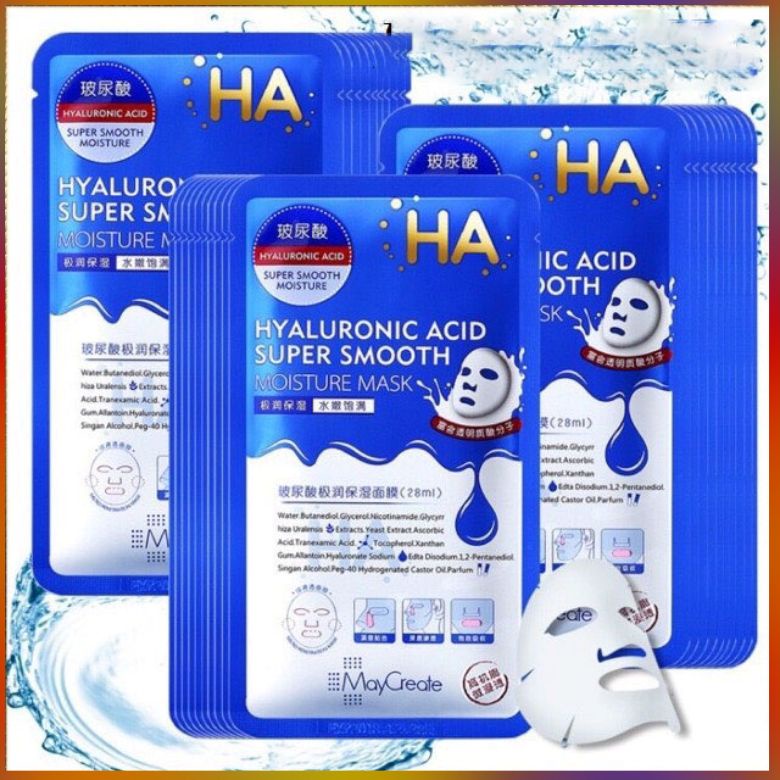 Set 5 Miếng Mặt Nạ Dưỡng Ẩm, Làm Trắng Da HA Hyaluronic Acid Maycreate (28ml/gói x 5)