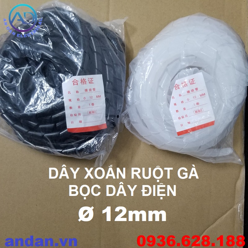 Dây xoắn ruột gà bọc dây điện phi 6, 8, 10, 12, 16, 20, 25, Dây Xoắn nhựa, Ruột Gà Đen - Trắng