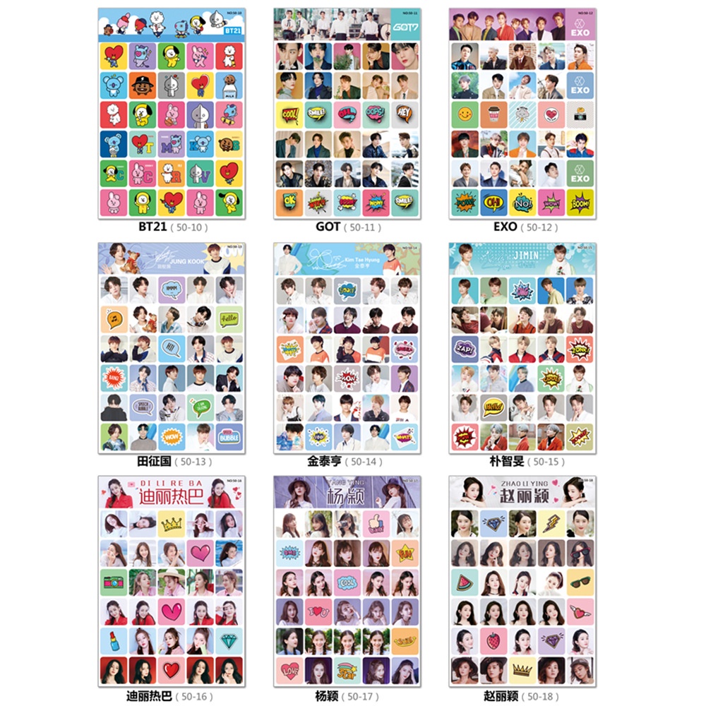Set Sticker idol Kpop bts black và hoạt hình đáng yêu DecorMe Hình Dán trang trí sổ tay album ảnh KP1