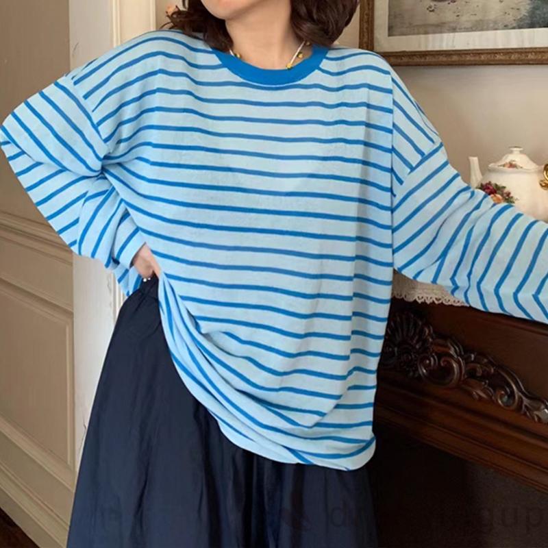 Áo thun tay dài dáng rộng họa tiết sọc thời trang cá tính cho nữ