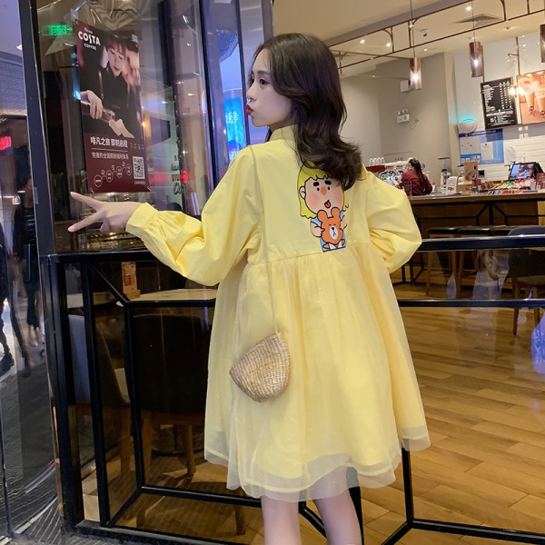 Đầm baby doll lưới 2 mảnh hoạt hình cổ áo sơ mi polo tay dài ulzzang ( 2 màu )