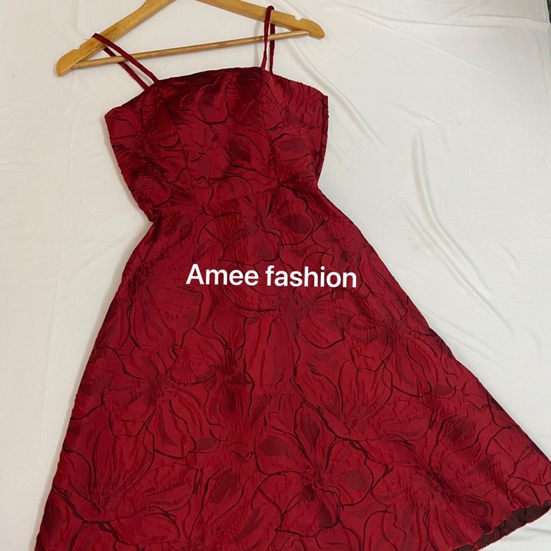 Váy đầm nữ cao cấp hai dây màu đỏ (có mút ngực) họa tiết HT100