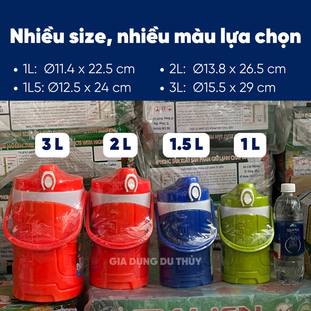 Bình đá giữ nhiệt có quai xách Rio, dung tích 1l - 1.5l - 2l - 3l, nhựa pp, pu chính phẩm an toàn thương hiệu Tý Liên