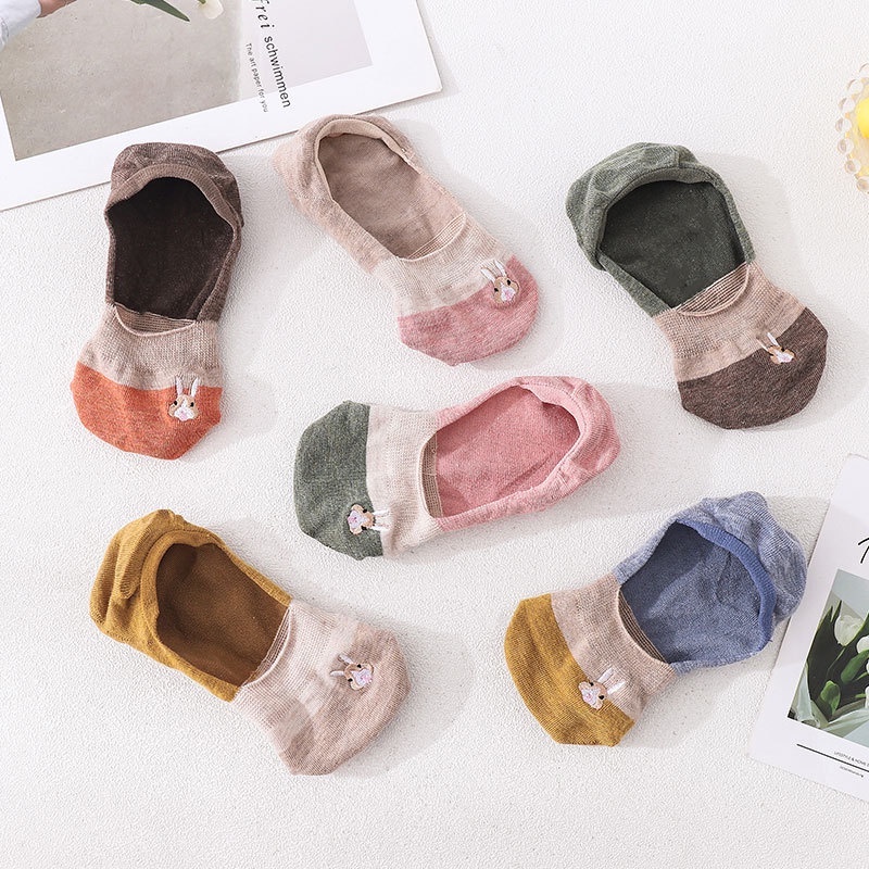 Vớ Thuyền Mềm Mại Co Giãn Không Trượt Thêu Họa Tiết Hoạt Hình Dễ Thương Dành Cho Nữ