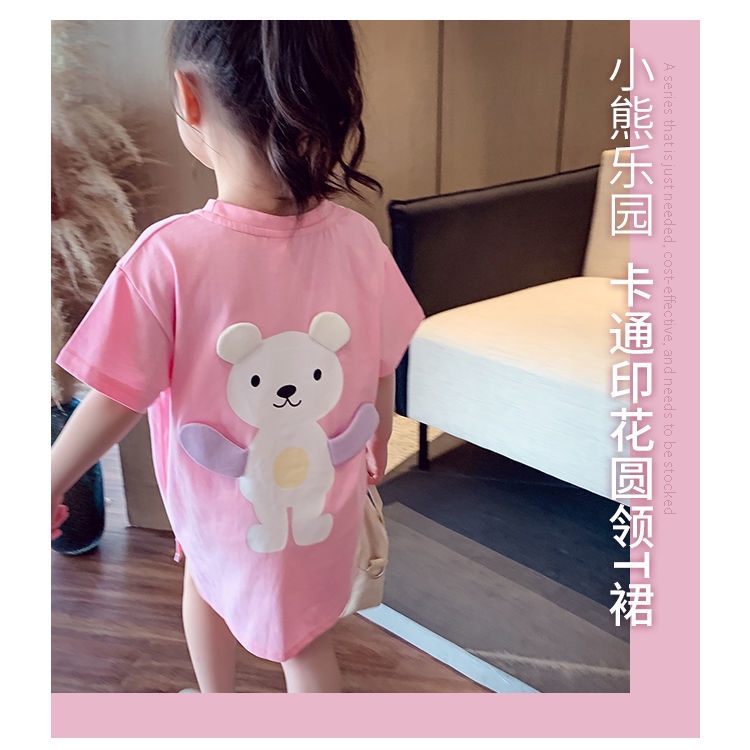 Đầm dài vừa phải họa tiết hoạt hình thời trang mùa hè 2022 dành cho bé gái