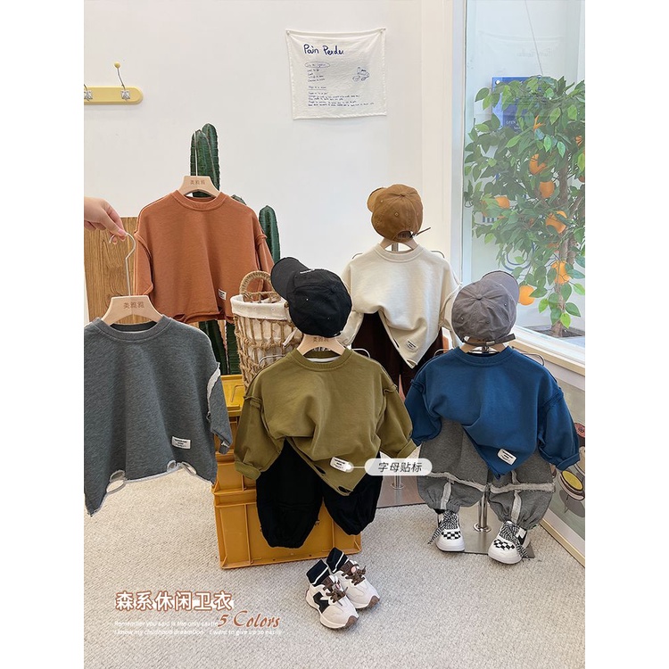 [Hàng Có Sẵn Mới Về] Set Áo Sweatshirt Phối Rách Phong Cách Hàn Quốc Cho Bé Trai Và Bé Gái