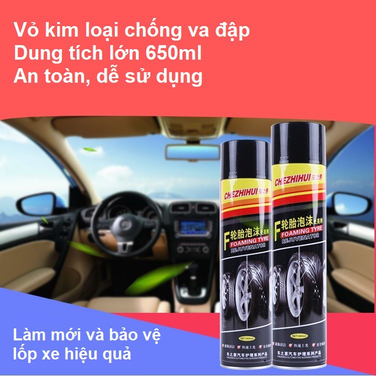 Bình xịt làm mới và bảo vệ lốp thương hiệu CHEZHIHUI - Bình xịt bảo vệ và làm sạch lốp cao cấp 650ml