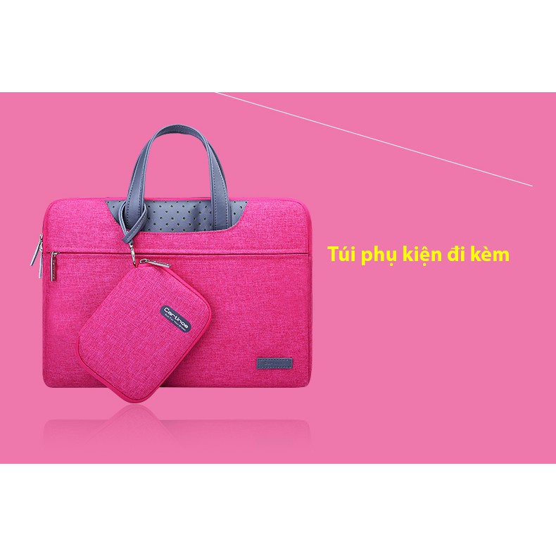 Combo Túi xách + túi đựng sạc cho Macbook - Laptop Cartinoe Lamando Series màu hồng