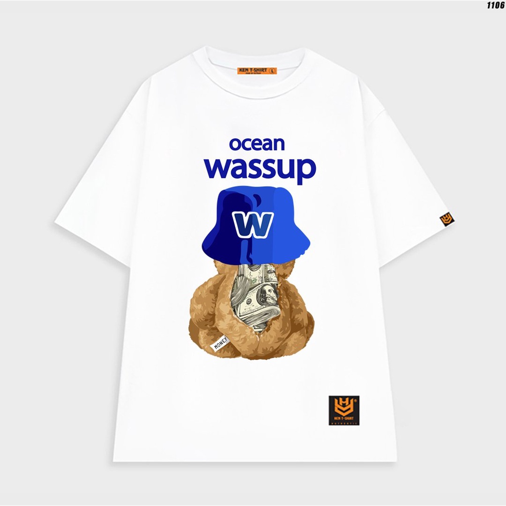 Áo thun tay lỡ nam nữ unisex form rộng Gấu Wassup 1106