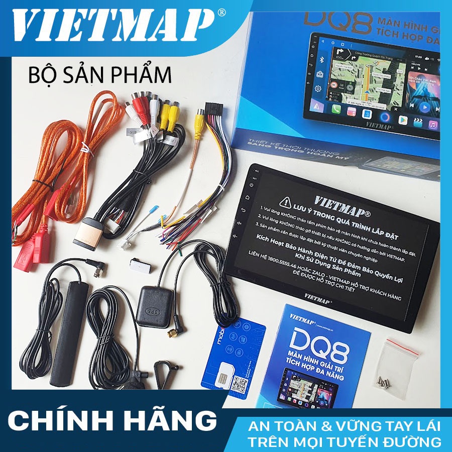 Màn hình Android VIETMAP DQ8 và DQ8 PRO cho các dòng xe ô tô + KM camera hành trình V5 kèm sim 4G