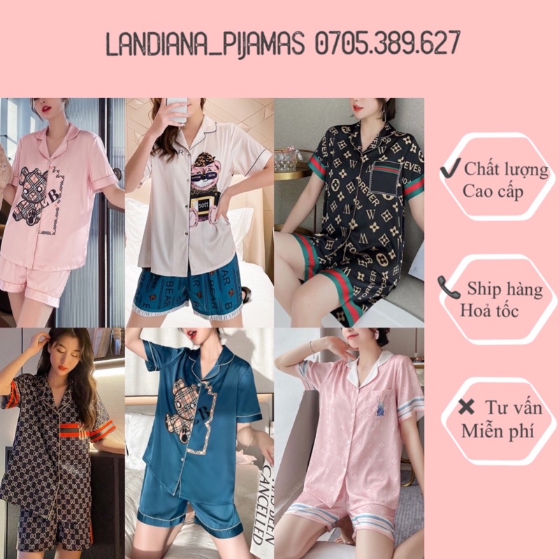 Pijama lụa cao cấp - bộ ngủ lụa cộc tay Quảng Châu chất đẹp