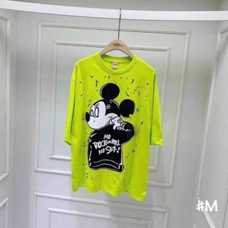 áo thun tay lỡ xanh dạ nõn chuối in chuột mickey By23
