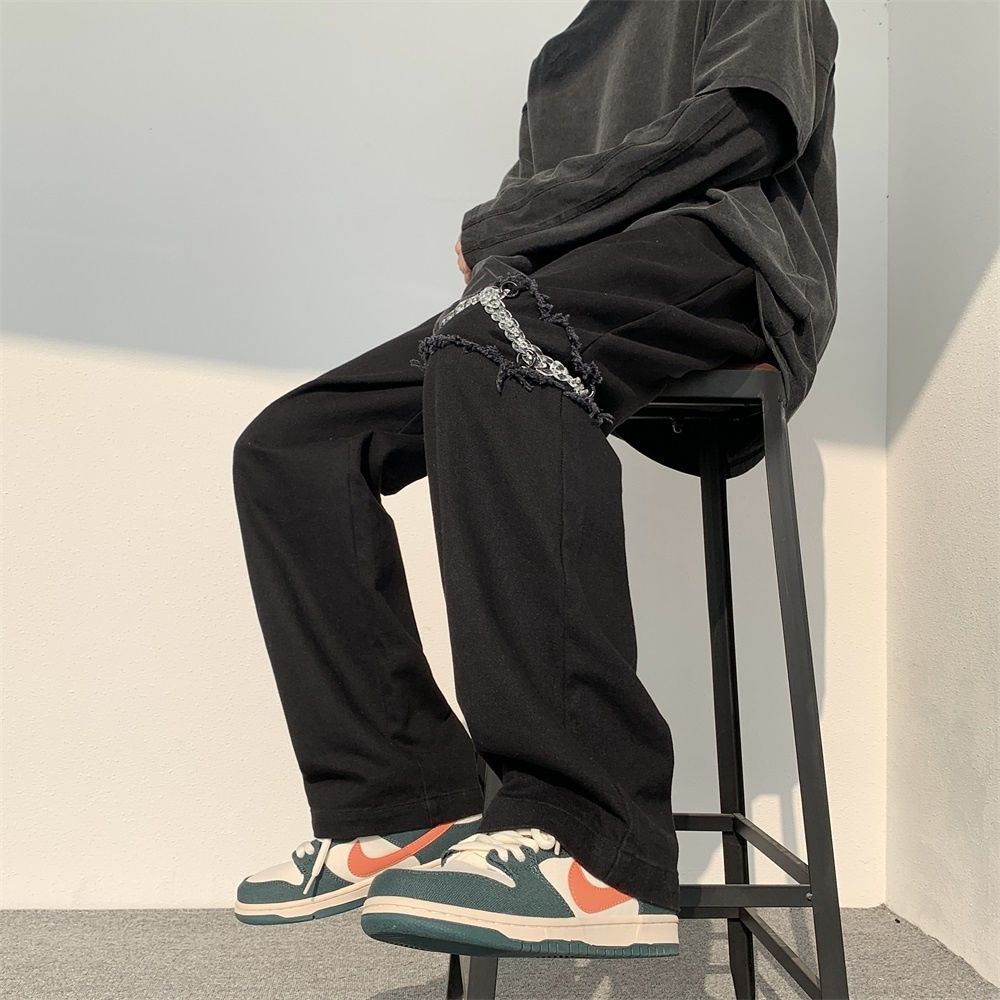 Quần Baggy Ống Rộng Phối Dây Xích Phong Cách Thời Trang Hiphop Dành Cho Nam Giới