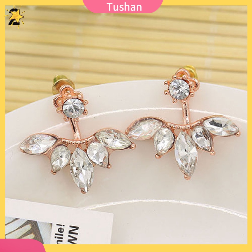 Đôi bông tai hình lá đính đá sang trọng cho nữ