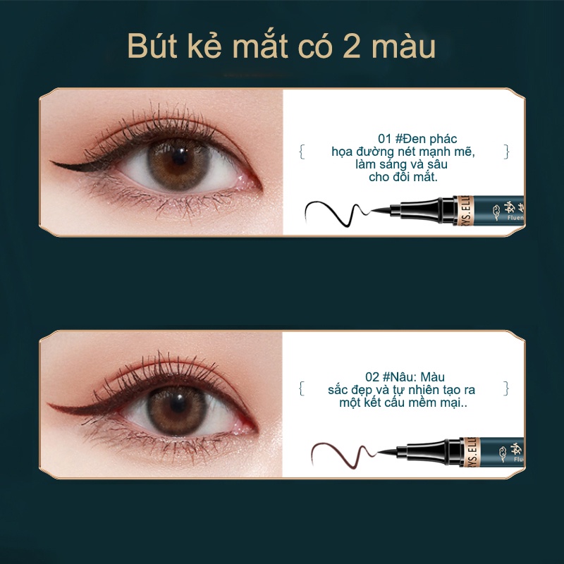 Bút kẻ mắt dạng lỏng nhanh khô màu đen màu nâu chất lì chống nước lâu trôi