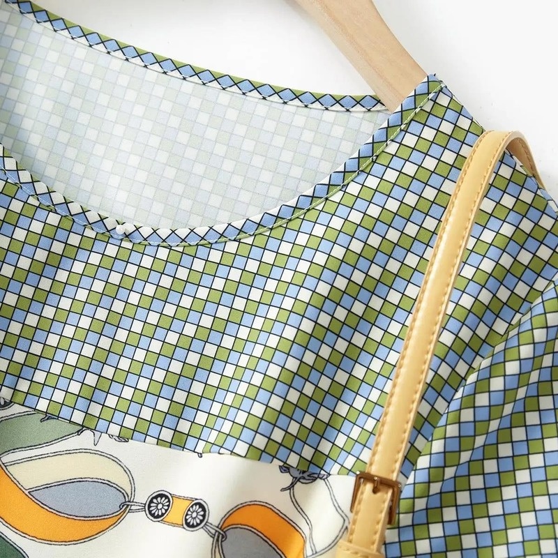 Đầm Chiết Eo In Họa Tiết Màu Sắc Tương Phản Thời Trang Mùa Hè Cho Nữ