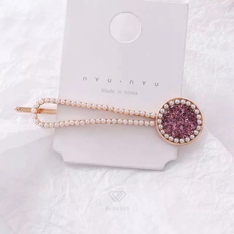 Kẹp tóc Bella 925 cài tóc đính đá mặt cười, vòng tròn dễ thương
