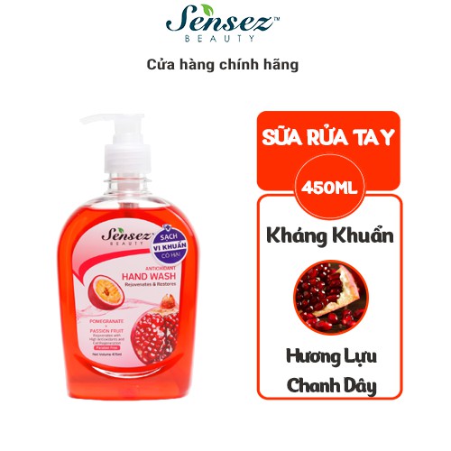 Nước Rửa Tay Chai Dưỡng Da Diệt Khuẩn Sensez Beauty Nước Rửa Tay Dưỡng Ẩm Mềm Da 475ml - Hương Lựu Táo Nha Đam Cam