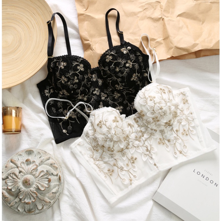 Áo lót AIJOLEN có gọng thép nâng ngực thiết kế thêu ren phong cách vintage cho nữ