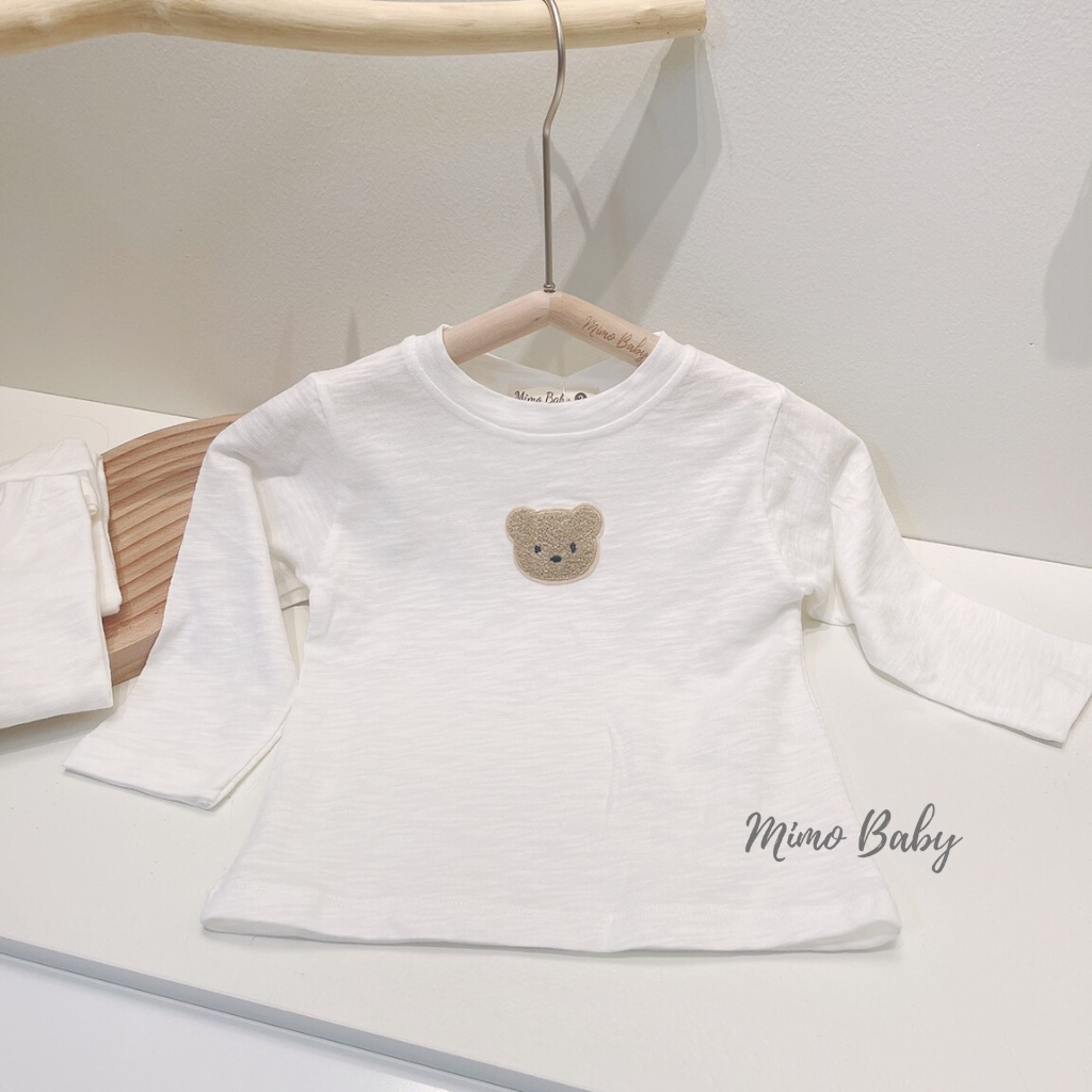 Áo phông dài tay đính gấu vải cotton xước mùa thu đông cho bé QA47 Mimo Baby