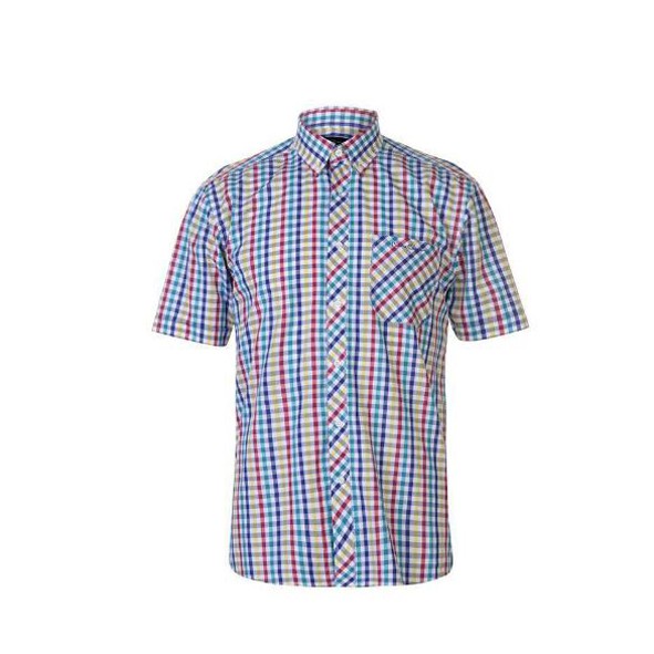 [100% Cotton ]-[ Sale] Áo sơ mi ngắn tay Pierre Cardin Check Short Sleeve Shirt Mens (Yell/Blue - Size EU - Xách tay UK)