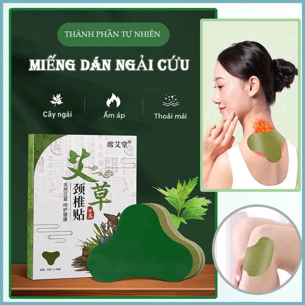 Hộp 12 Miếng dán cổ ngải cứu đông y thảo dược giảm đau cổ vai gáy xương khớp hiệu quả _Uytin