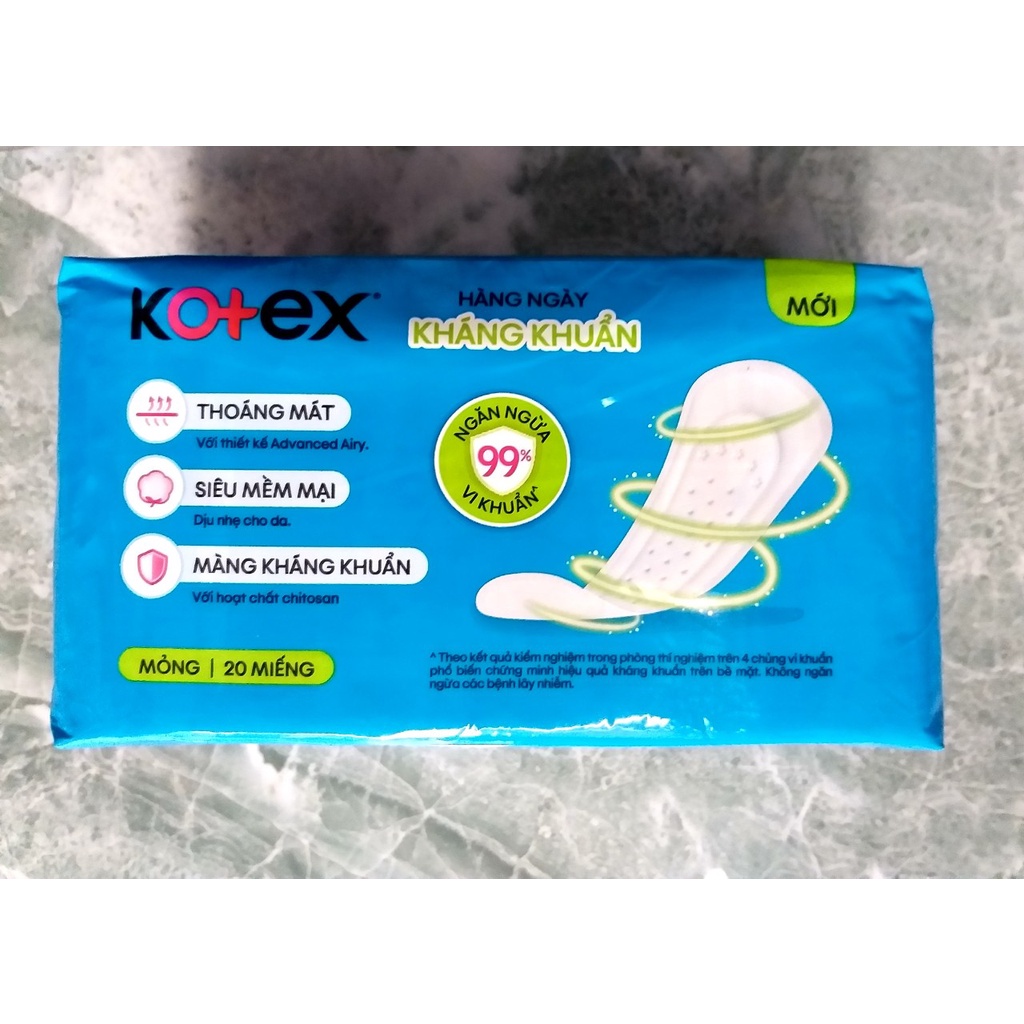 TẶNG 4 MIẾNG-(MIẾNG NHỎ) COMBO 8 GÓI BĂNG VỆ SINH KOTEX HÀNG NGÀY KHÁNG KHUẨN 8/20 MIẾNG