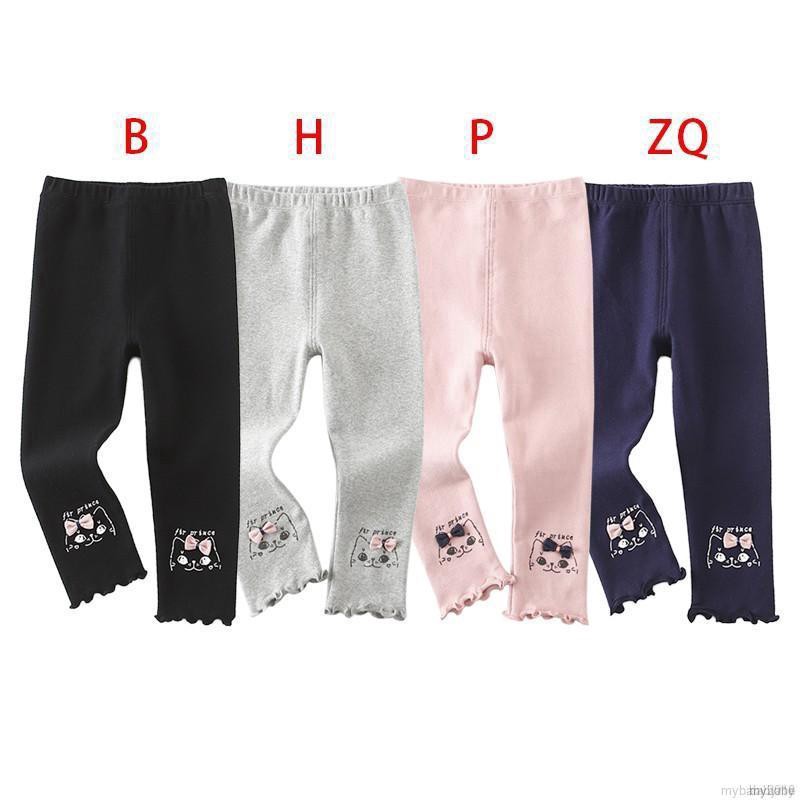 Quần Legging Cotton Lưng Thun In Hình Mèo Đáng Yêu Cho Bé Gái