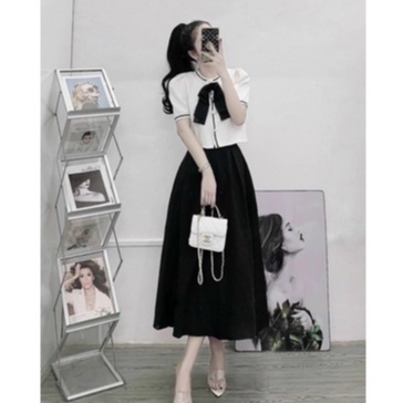 Áo Sơ Mi cổ nơ viền ziczac khuy ngọc tiểu thư 129