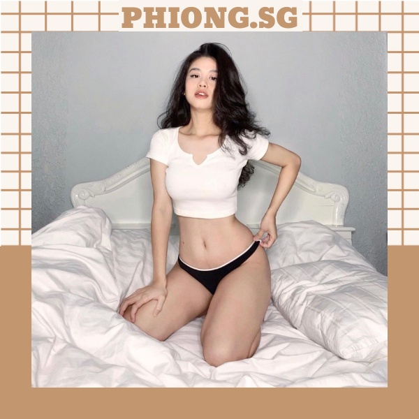 Áo croptop cổ v ôm tay ngắn Phiong sg
