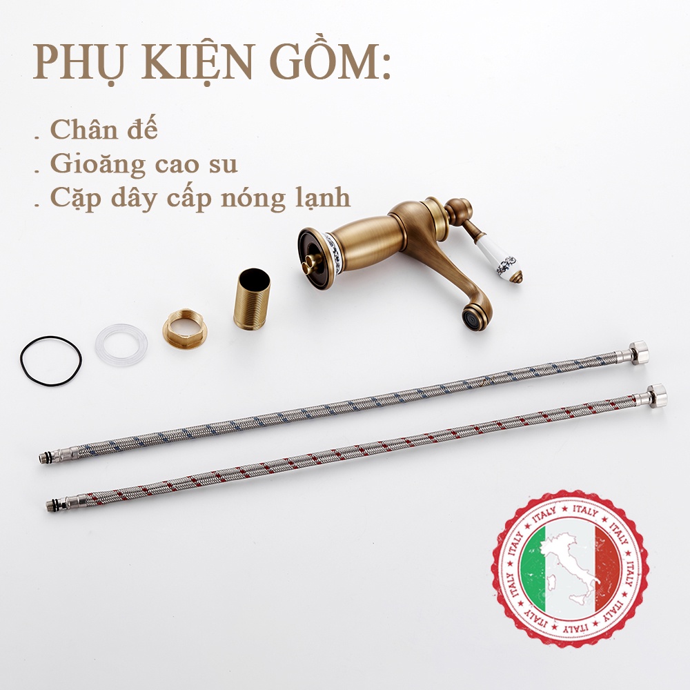 Vòi Lavabo Bằng Đồng Thau Chắc Chắn, Tinh Tế, Sang trọng tặng kèm đôi dây cấp nóng lạnh - GormaniVN