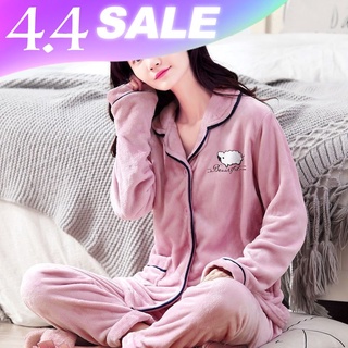 Bộ đồ ngủ vải nhung san hô dày dặn giữ ấm mùa thu đông xinh xắn cho nữ