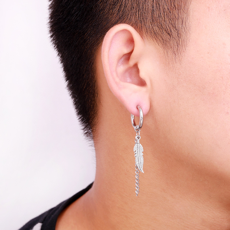 XiaoboACC 1 Piece Korean Fashion Hip Hop Leaf Chain Tassel Titanium Steel Earrings