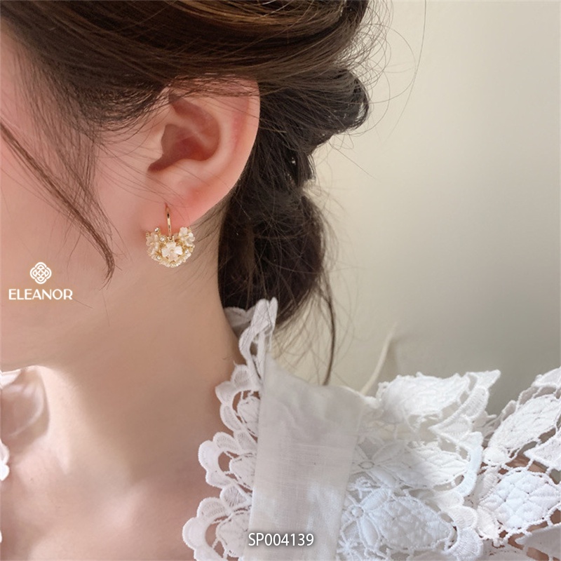 Bông tai nữ chuôi bạc 925 Eleanor Accessories hình quả cầu gắn hoa phụ kiện trang sức 4139