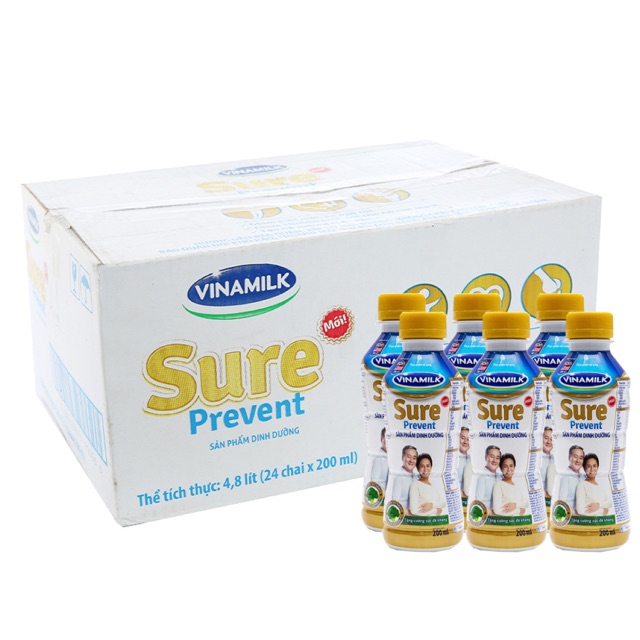 Thùng 24 chai sữa bột pha sẵn Vinamilk Sure Prevent 200ml
