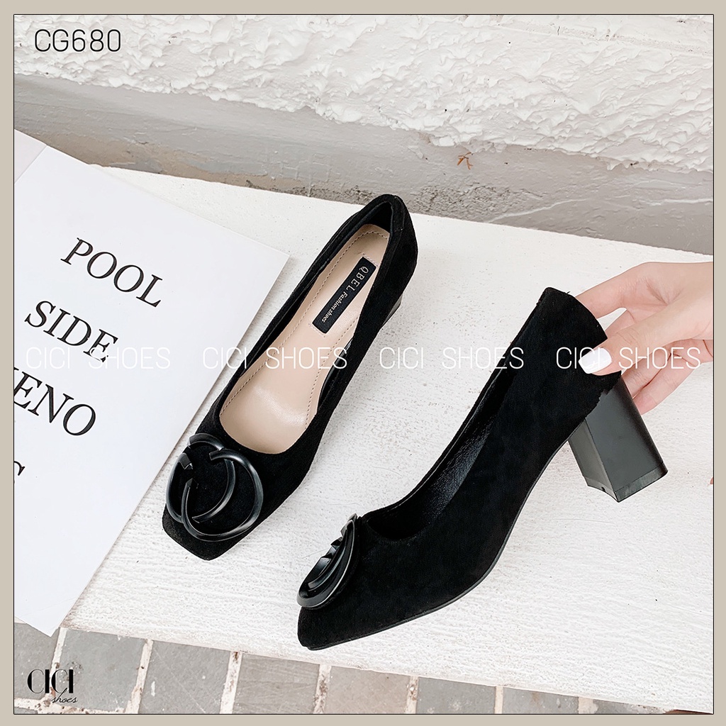 Giày cao gót nữ CiCi Shoes 5cm gót vuông, giầy da lộn khoá nhựa - CG680