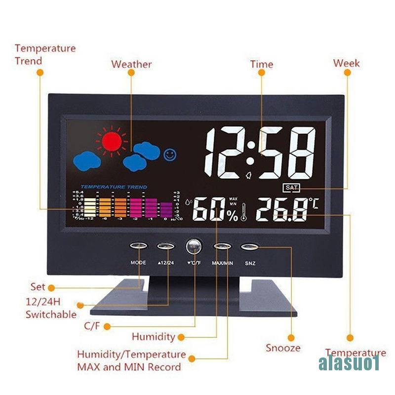 Đồng Hồ Báo Thức Điện Tử Màn Hình Lcd Hiển Thị Nhiệt Độ