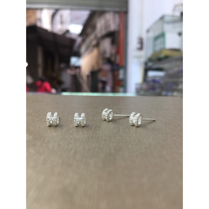 Khuyên tai khuyên nụ chữ A, X, H phồng bạc thật đẹp NGỌC MẬU