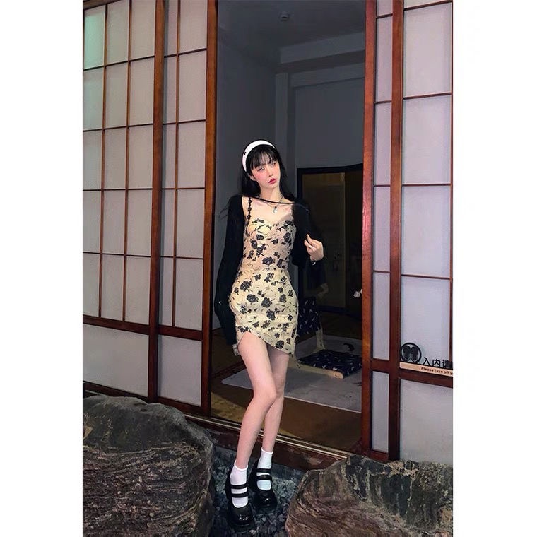 Hot!Đầm Chữ a Hai Dây In Họa Tiết Hoa Phong Cách Pháp Thời Trang Mùa Hè Cho Nữ